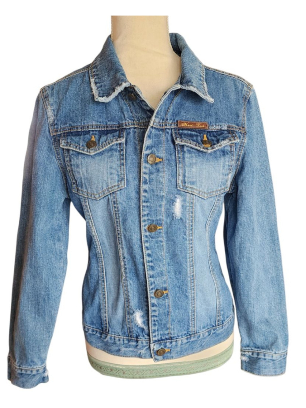 Vintage Hard Rock Cafe Denim Distressed Blue Jean Trucker Jacket Size S
